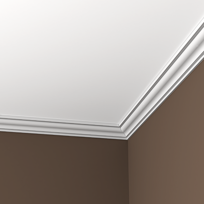 Потолочный плинтус под покраску Европласт 1.50.103 2000×50×50 фото в интерьере