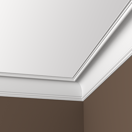 Потолочный плинтус под покраску Европласт 1.50.180 2000×91×121 фото в интерьере