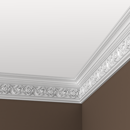 Потолочный плинтус под покраску Европласт 1.50.128 2000×66×144 фото в интерьере