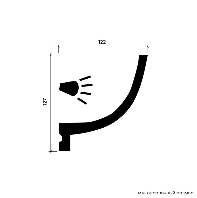 Потолочный плинтус под покраску Европласт 1.50.220 с подсветкой 2000×122×127