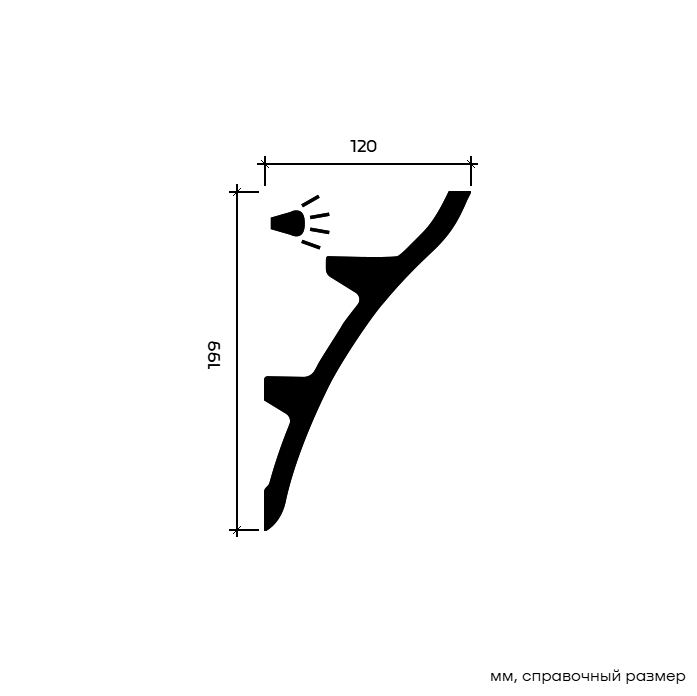 Потолочный плинтус под покраску Европласт 1.50.624 с подсветкой 2000×120×199