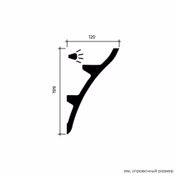 Потолочный плинтус под покраску Европласт 1.50.624 с подсветкой 2000×120×199