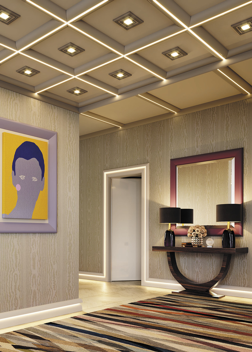 Молдинг под покраску Европласт 6.51.710 с подсветкой 2000×57×33 фото в интерьере