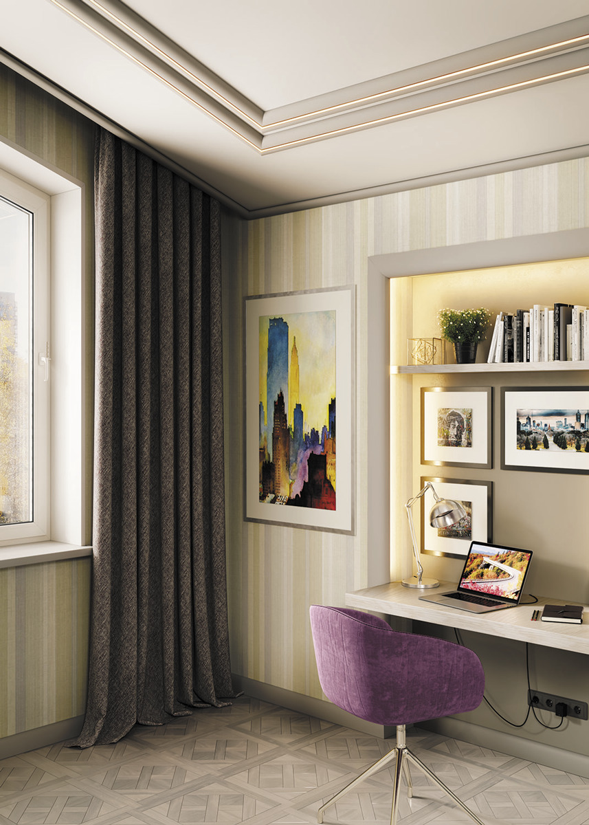 Молдинг под покраску Европласт 6.51.710 с подсветкой 2000×57×33 фото в интерьере