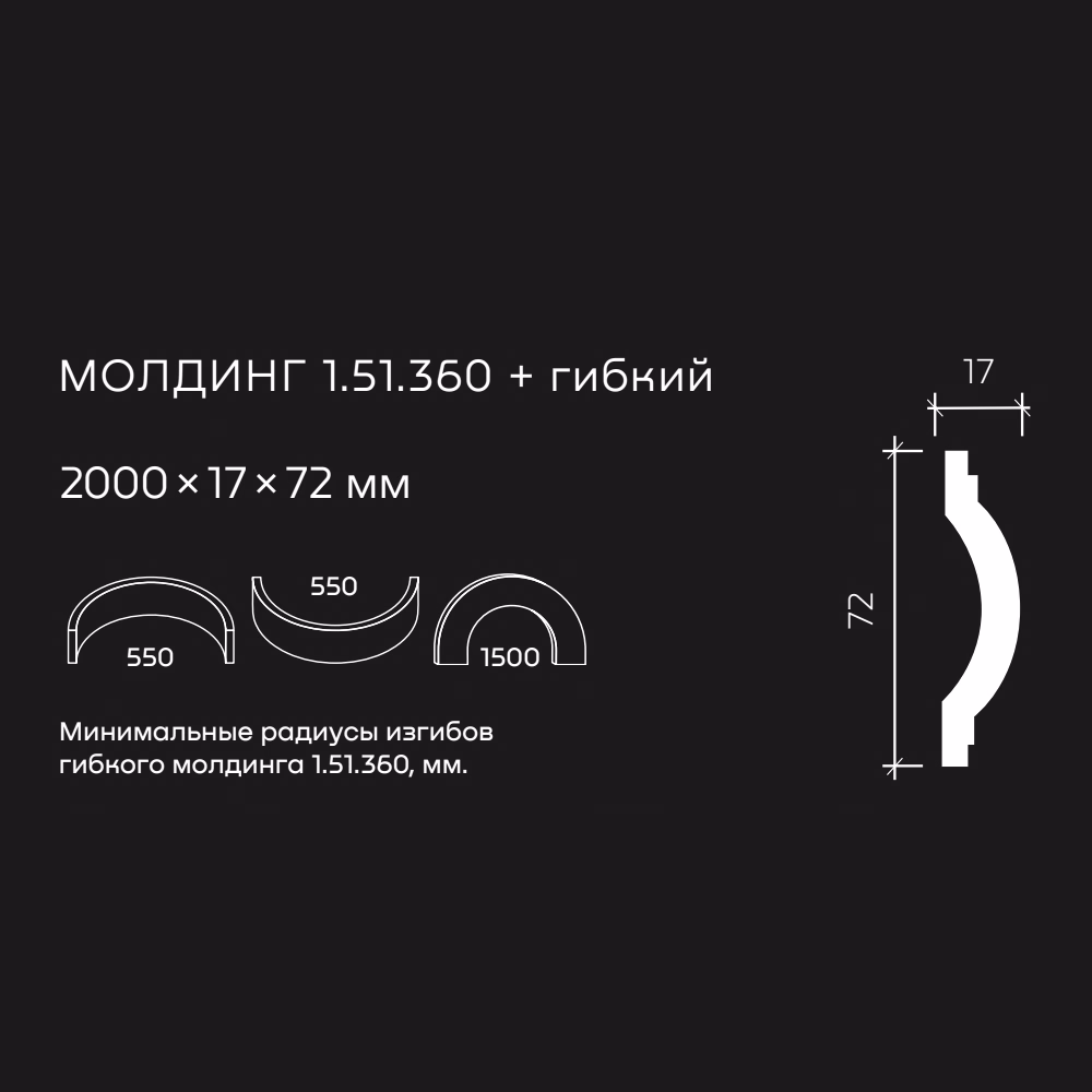 Молдинг под покраску гибкий Европласт 1.51.360 2000×72×17