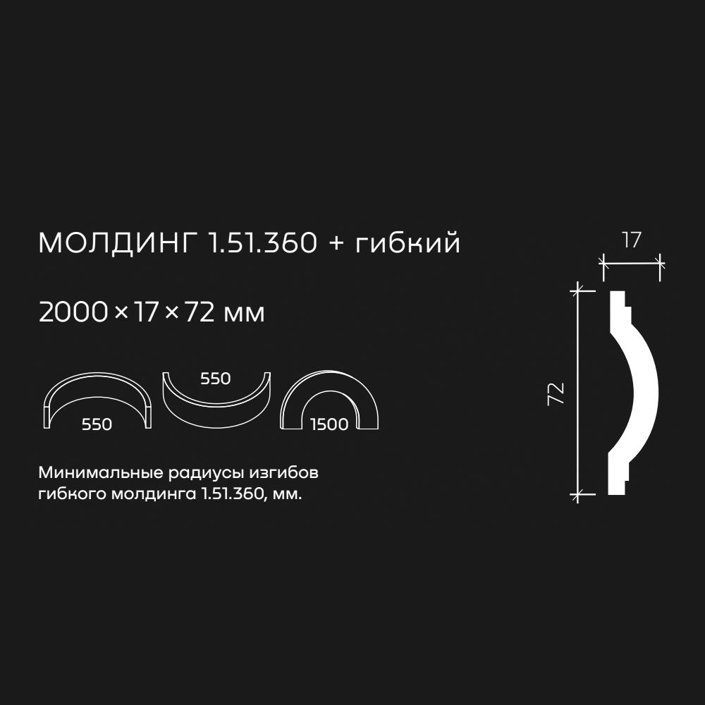 Молдинг под покраску гибкий Европласт 1.51.360 2000×72×17