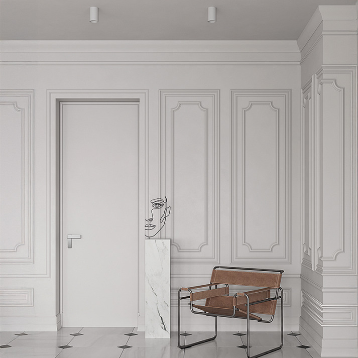 Угловой элемент к молдингу под покраску Европласт 1.52.301 210×210×16 фото в интерьере