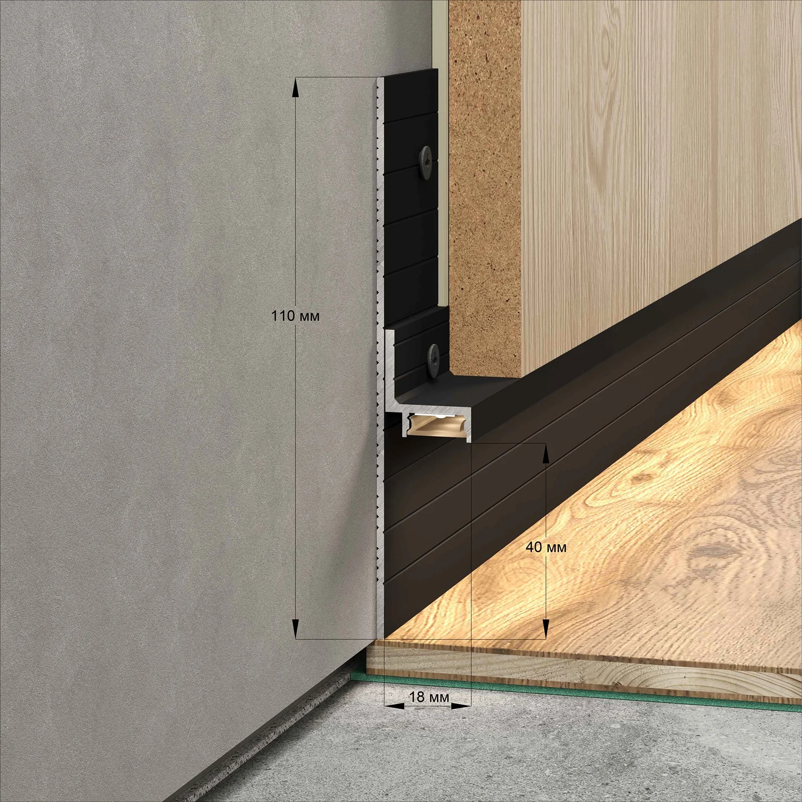 Профиль алюминиевый теневой с подсветкой Laconistiq Universal Panel Черный 44-11-300 3000×21,5×18,1 фото в интерьере