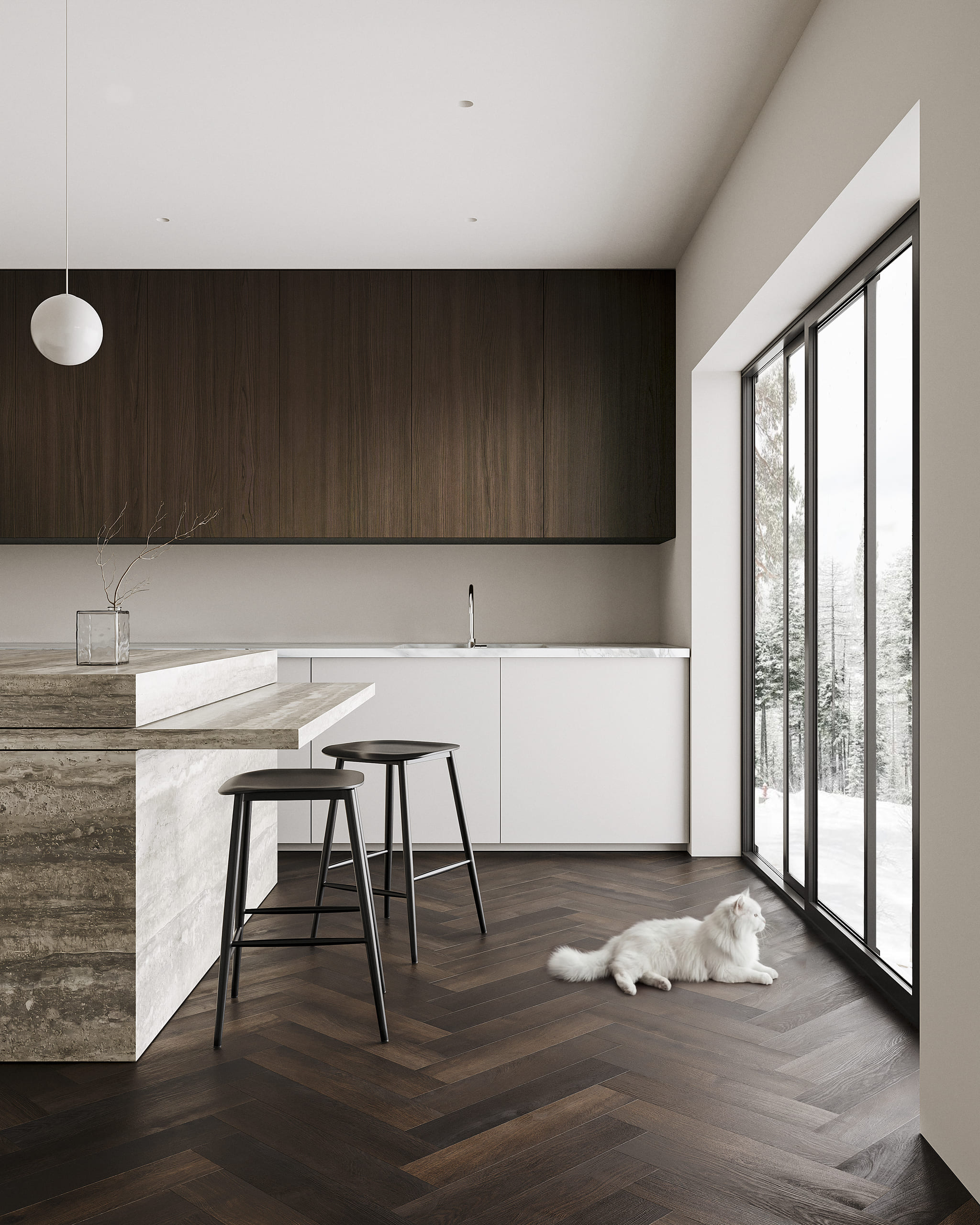 Кварцвиниловый SPC ламинат Fargo Bevel Parquet Дуб Стамбул 33-653-19 венгерская елка 615×123×6 фото в интерьере