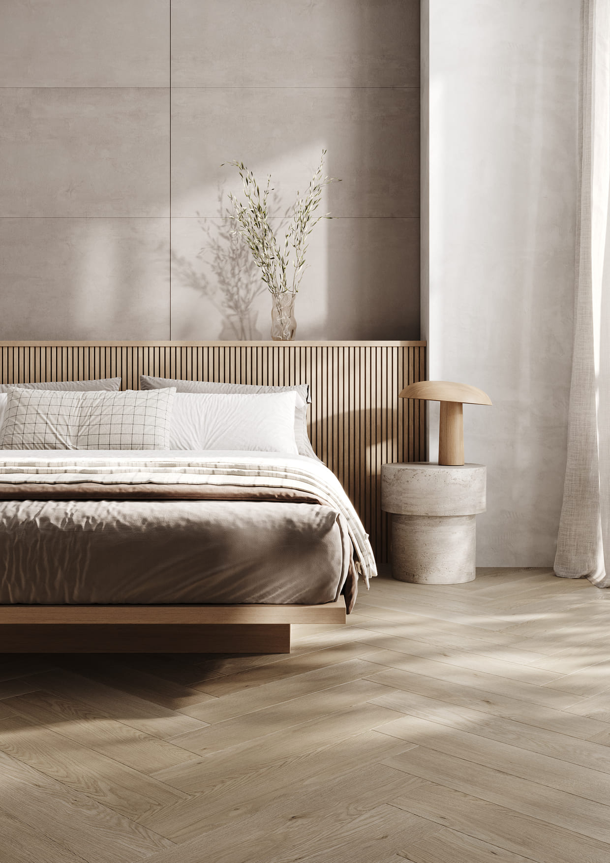 Кварцвиниловый SPC ламинат Fargo Bevel Parquet Дуб Кремовый 33-2123-44 венгерская елка 615×123×6 фото в интерьере