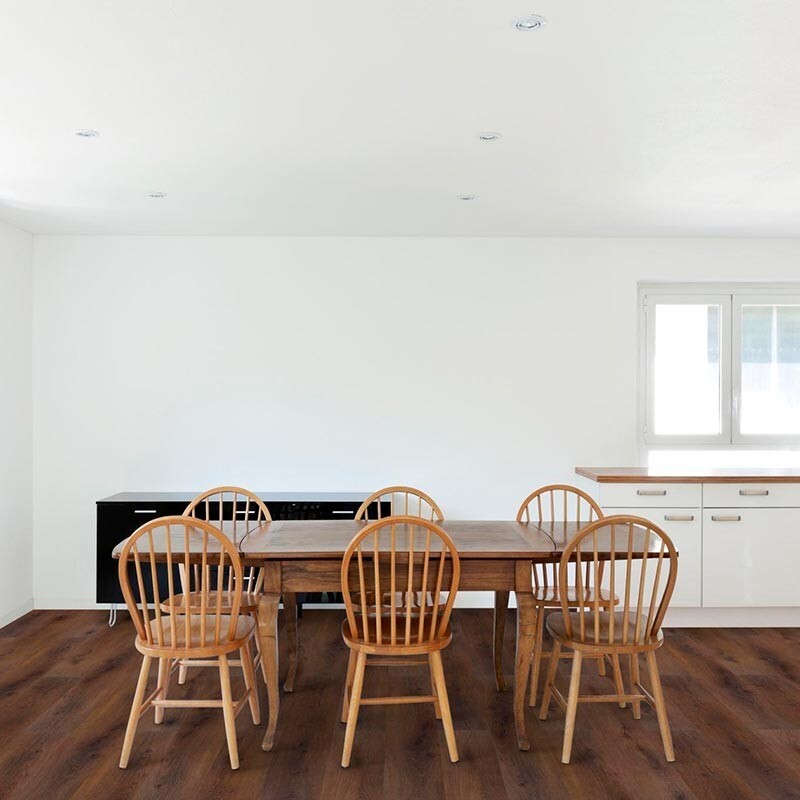 Кварцвиниловый SPC ламинат Evofloor Премиум XL+ Дуб Мускат F-0078 1800×229×7 фото в интерьере