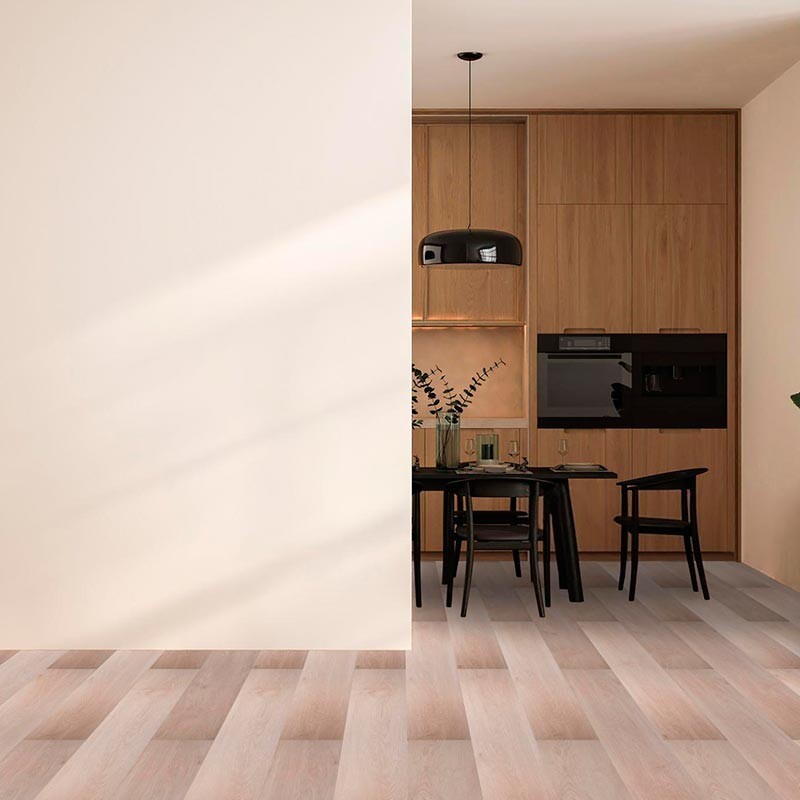 Кварцвиниловый SPC ламинат Evofloor Премиум XL+ Дуб Кремовый F-0051 1545×180×6 фото в интерьере