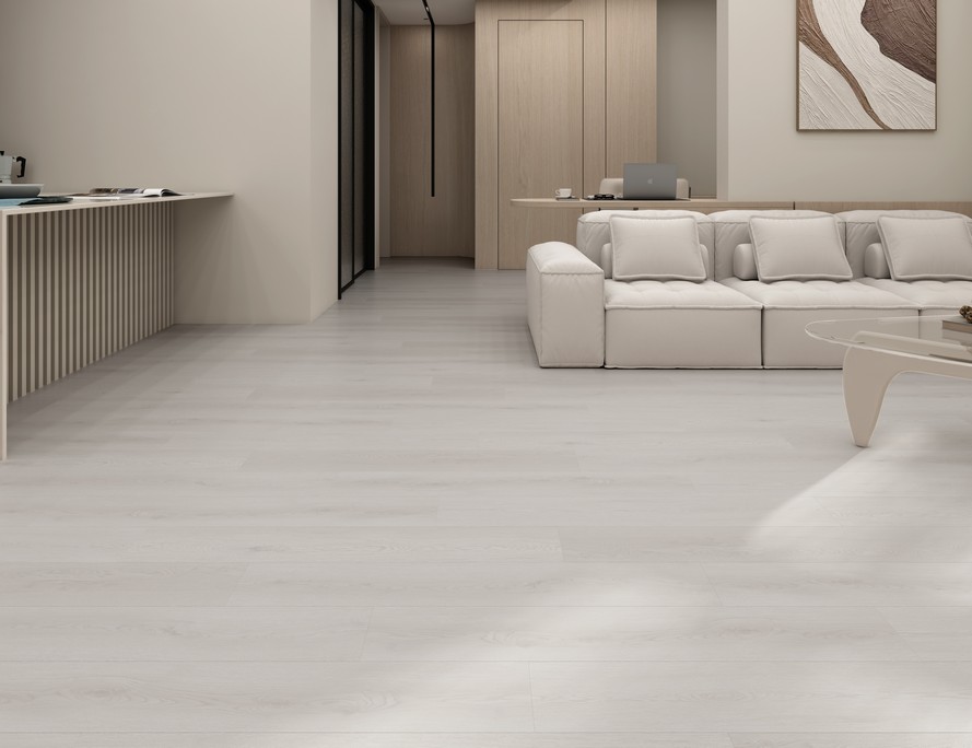 Кварцвиниловый SPC ламинат Evofloor Лайф Дуб Снежный Oak Snow EIR7639-7 1120×184×4,2 фото в интерьере