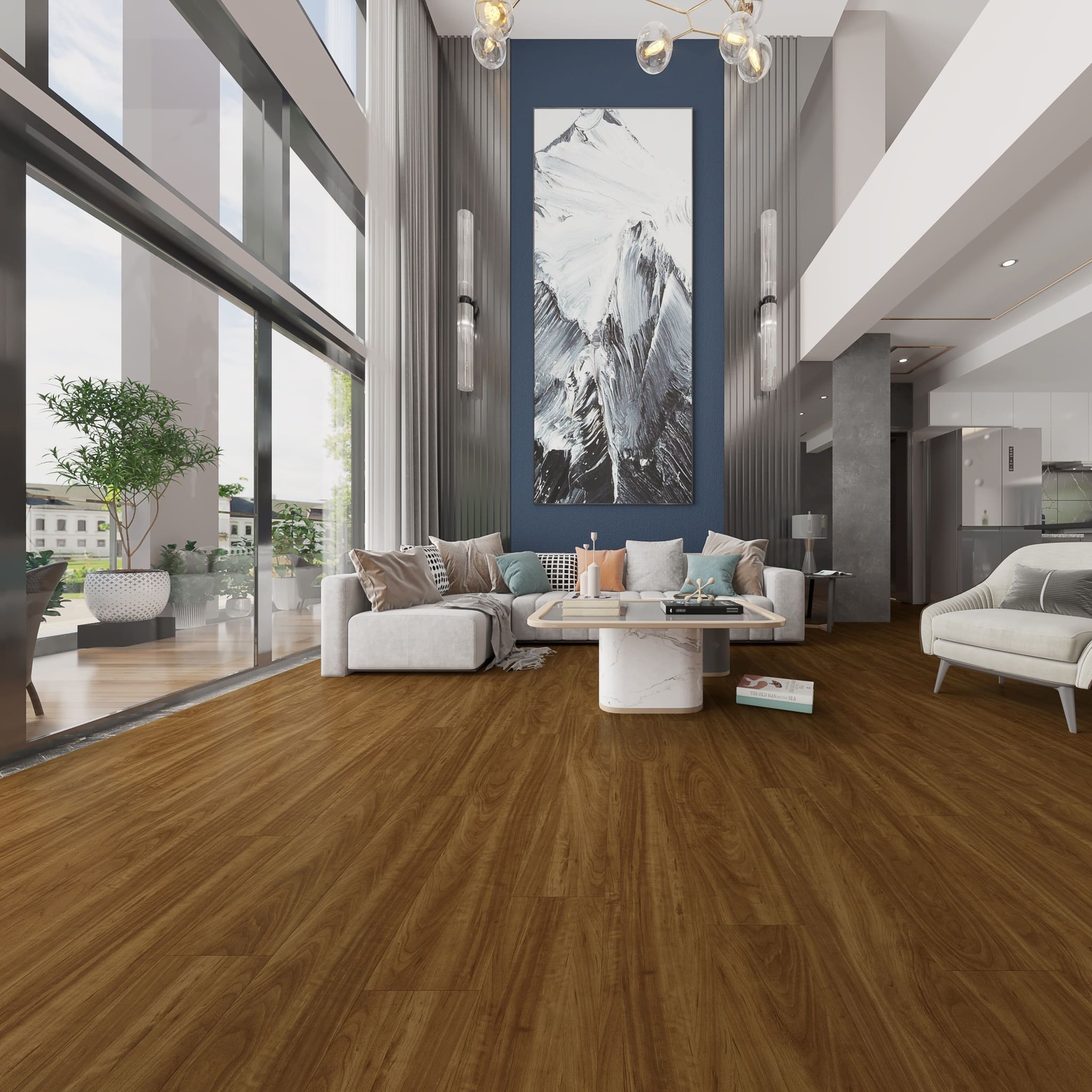 Кварцвиниловый SPC ламинат Evofloor Оптима Орех Американский Walnut American 567-1 1120×184×4,2 фото в интерьере