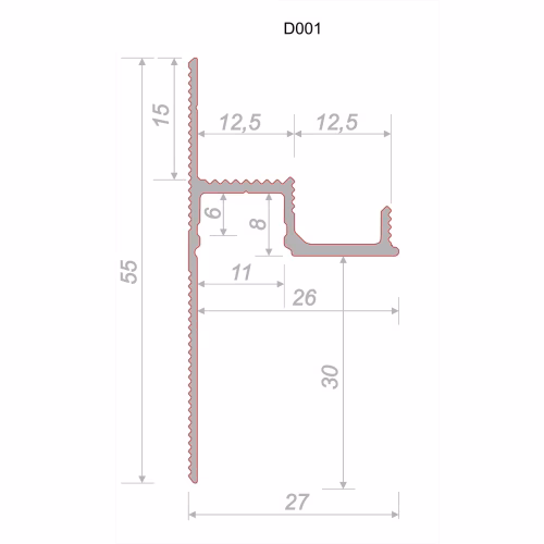 Плинтус алюминиевый теневой под покраску с подсветкой Decaro D001 2000×55×27
