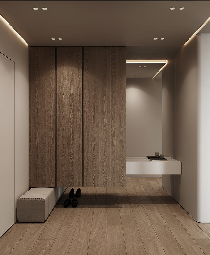 Плинтус алюминиевый теневой под покраску с подсветкой Decaro D001 2000×55×27 фото в интерьере