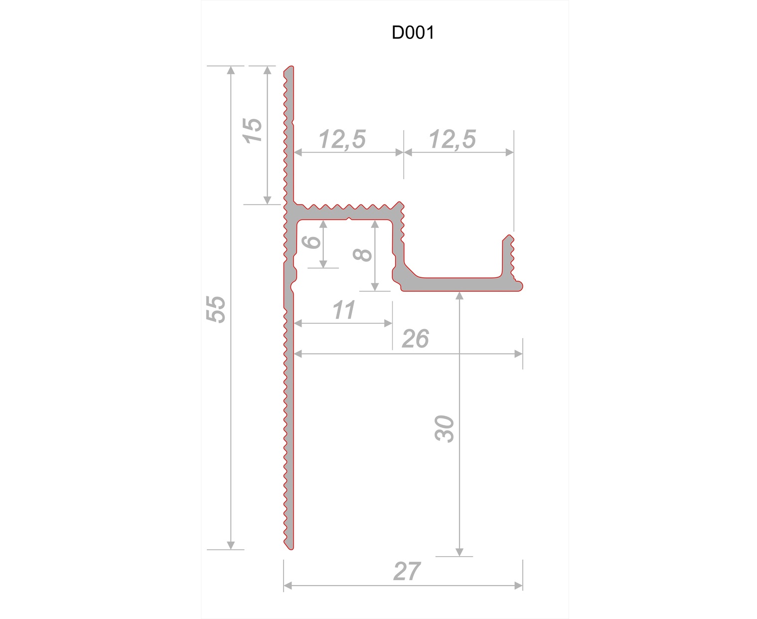 Плинтус алюминиевый теневой под покраску с подсветкой Decaro D001 2000×55×27