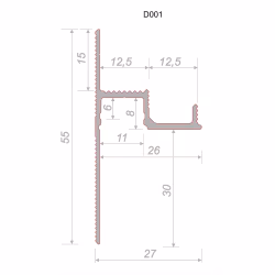 Плинтус алюминиевый теневой с подсветкой Decaro D001A Black Черный 2000×55×27