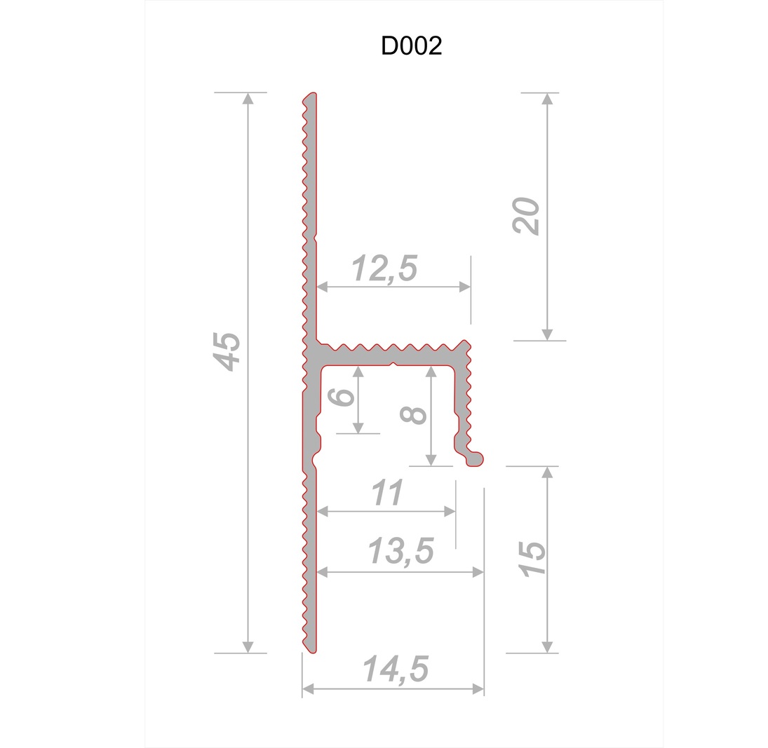 Плинтус алюминиевый теневой под покраску с подсветкой Decaro D002 2000×45×14,5