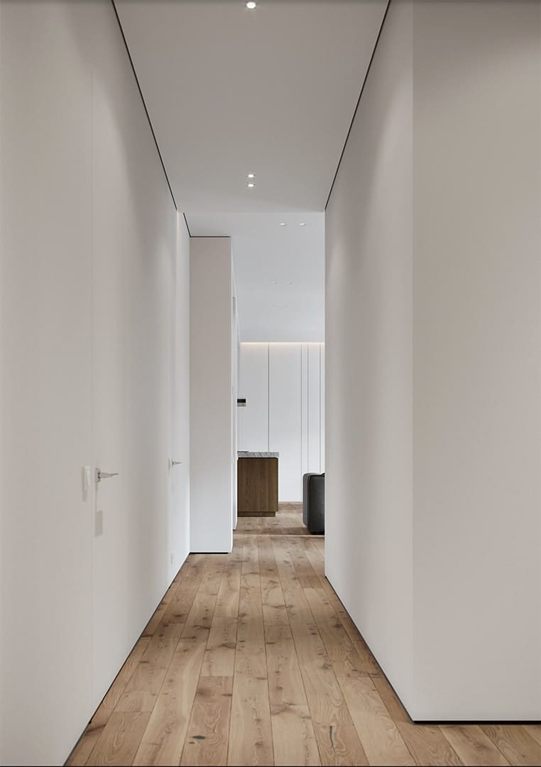 Плинтус алюминиевый теневой под покраску с подсветкой Decaro D002 2000×45×14,5 фото в интерьере