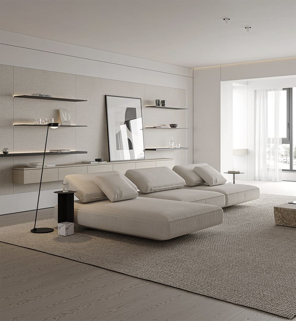 Плинтус алюминиевый теневой под покраску с подсветкой Decaro D002 2000×45×14,5 фото в интерьере