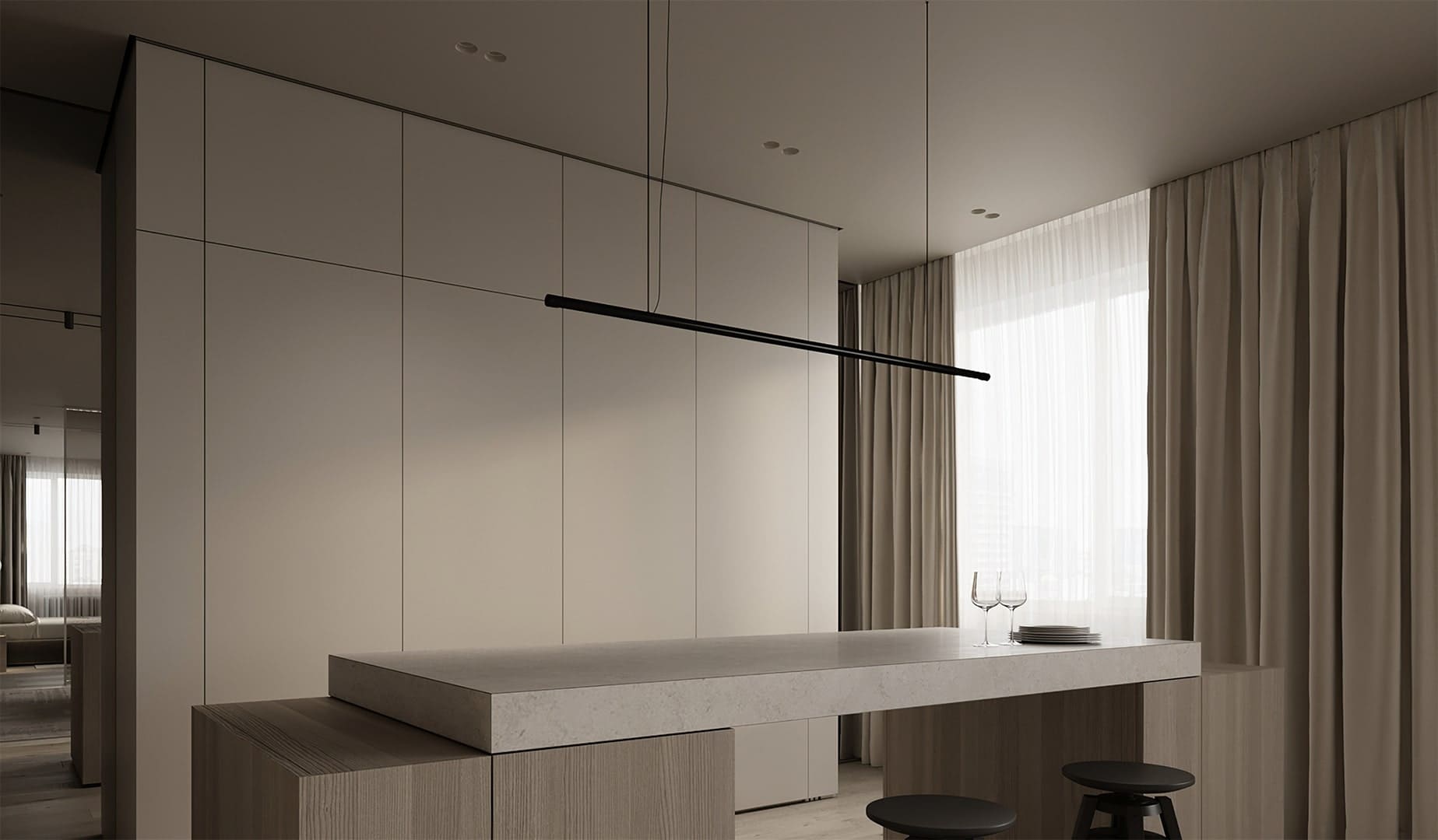 Плинтус алюминиевый теневой под покраску с подсветкой Decaro D002 2000×45×14,5 фото в интерьере