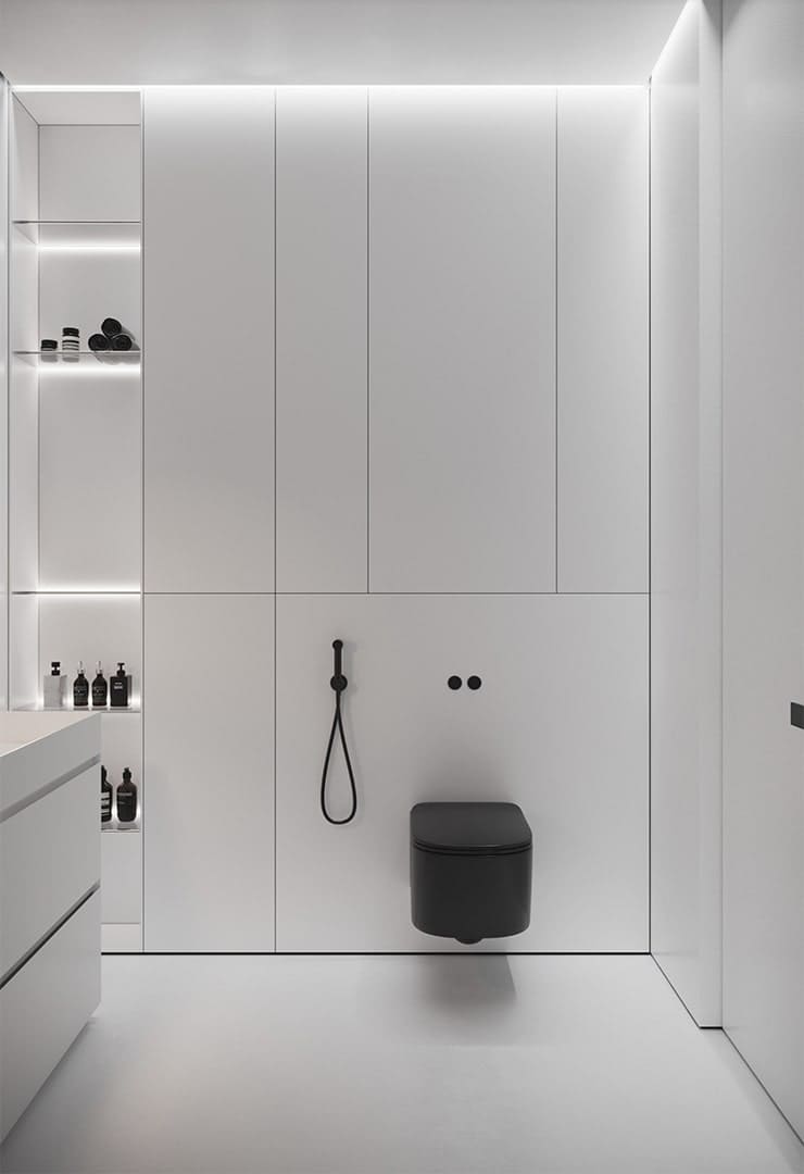 Плинтус алюминиевый теневой под покраску с подсветкой Decaro D002 2000×45×14,5 фото в интерьере