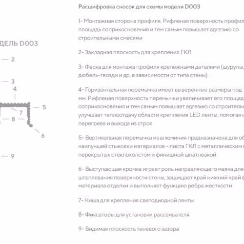 Плинтус алюминиевый теневой под покраску с подсветкой Decaro D003 2000×50×14,5
