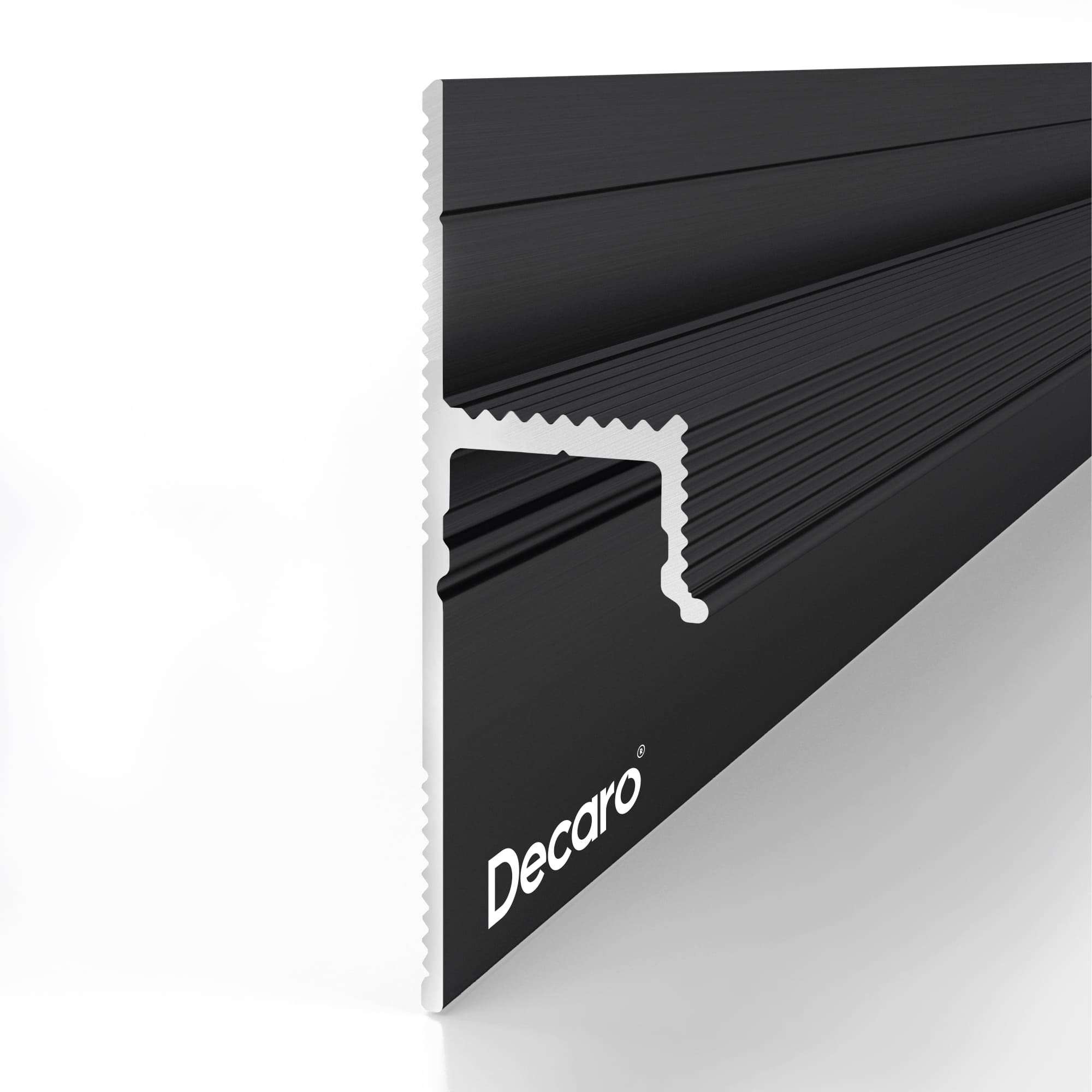 Плинтус алюминиевый теневой с подсветкой Decaro D003.2A Black Черный 2000×50×17 Плинтус алюминиевый теневой с подсветкой Decaro D003.2A Black Черный 2000×50×17