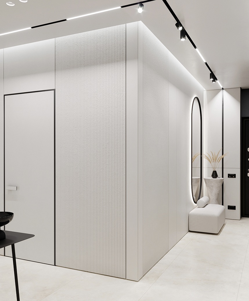 Плинтус алюминиевый теневой Decaro Regulated D004.2A Black /F1A Black Черный 2000×65×16 фото в интерьере