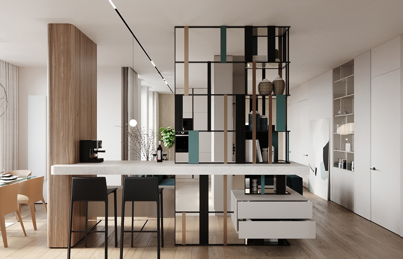 Плинтус алюминиевый теневой Decaro Regulated D004.2A Black /F1A Black Черный 2000×65×16 фото в интерьере