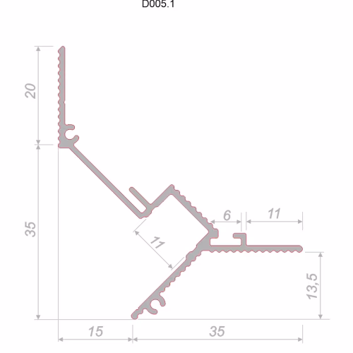 Профиль алюминиевый теневой под покраску с подсветкой Decaro D005 2000×50×55