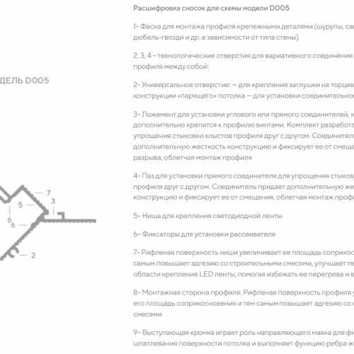 Профиль алюминиевый теневой под покраску с подсветкой Decaro D005 2000×50×55