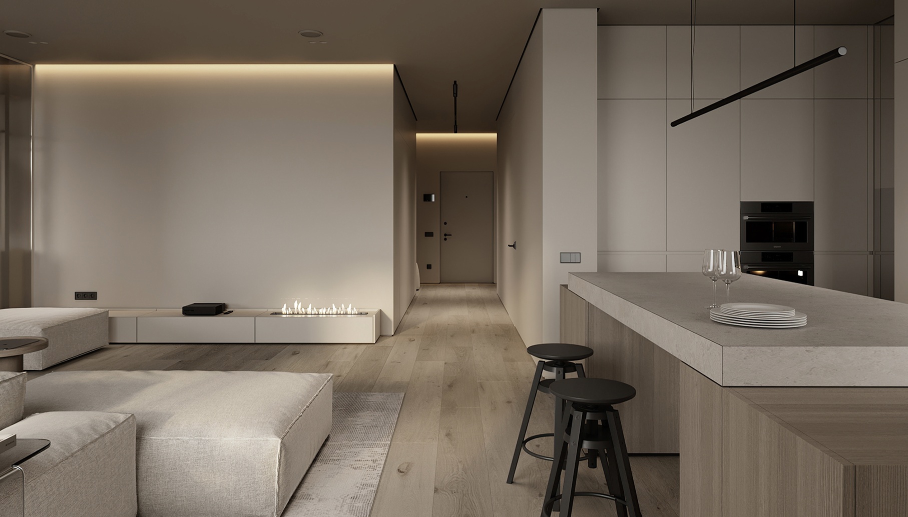 Профиль алюминиевый теневой с подсветкой Decaro D006A Black Черный 2000×75×70 фото в интерьере