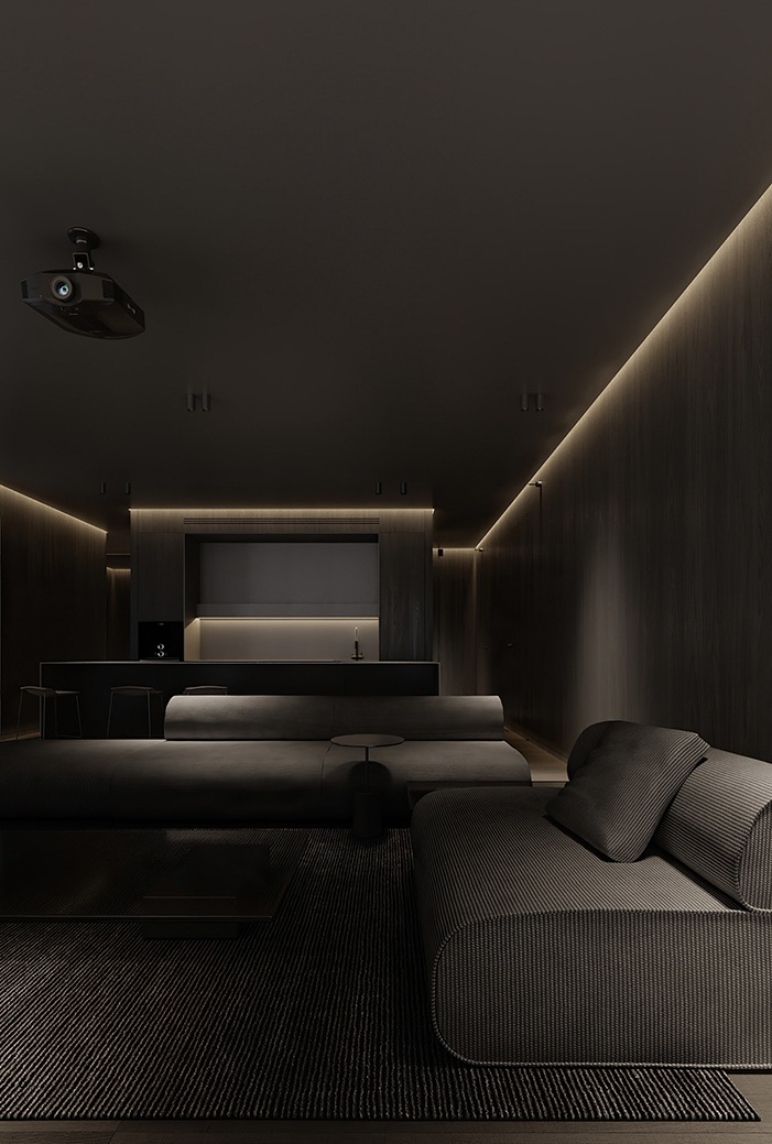 Профиль алюминиевый теневой с подсветкой Decaro D006A Black Черный 2000×75×70 фото в интерьере