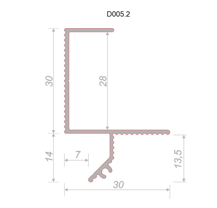 Профиль алюминиевый теневой под покраску Decaro D005.2 2000×30×44
