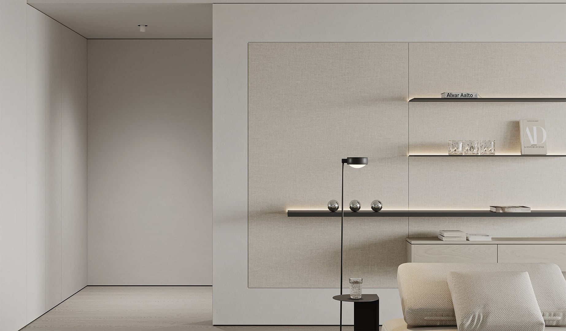 Профиль алюминиевый теневой разделительный Decaro D009A Brass Латунный 3000×5×10 фото в интерьере