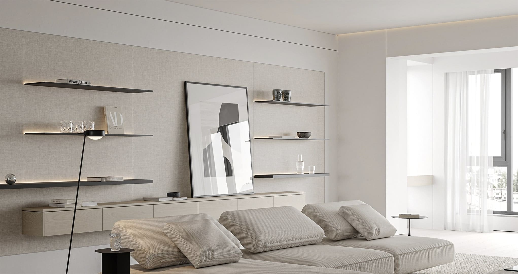 Профиль алюминиевый теневой разделительный Decaro D009A Brass Латунный 3000×5×10 фото в интерьере