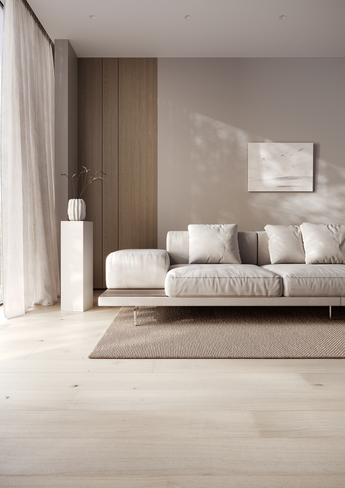 Композитная паркетная доска Quartz Parquet Престиж Дуб Белый шоколад 1258-11 ABCD 700-1900×190×7 фото в интерьере