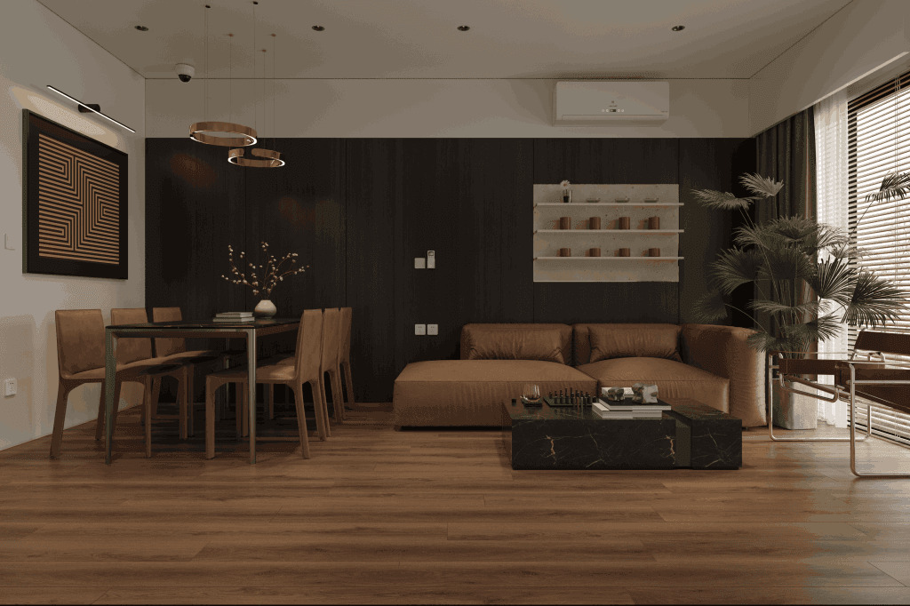 Кварцвиниловый SPC ламинат Alpine Floor Premium XL Дуб Табачный ECO 7-34 1524×180×8 фото в интерьере