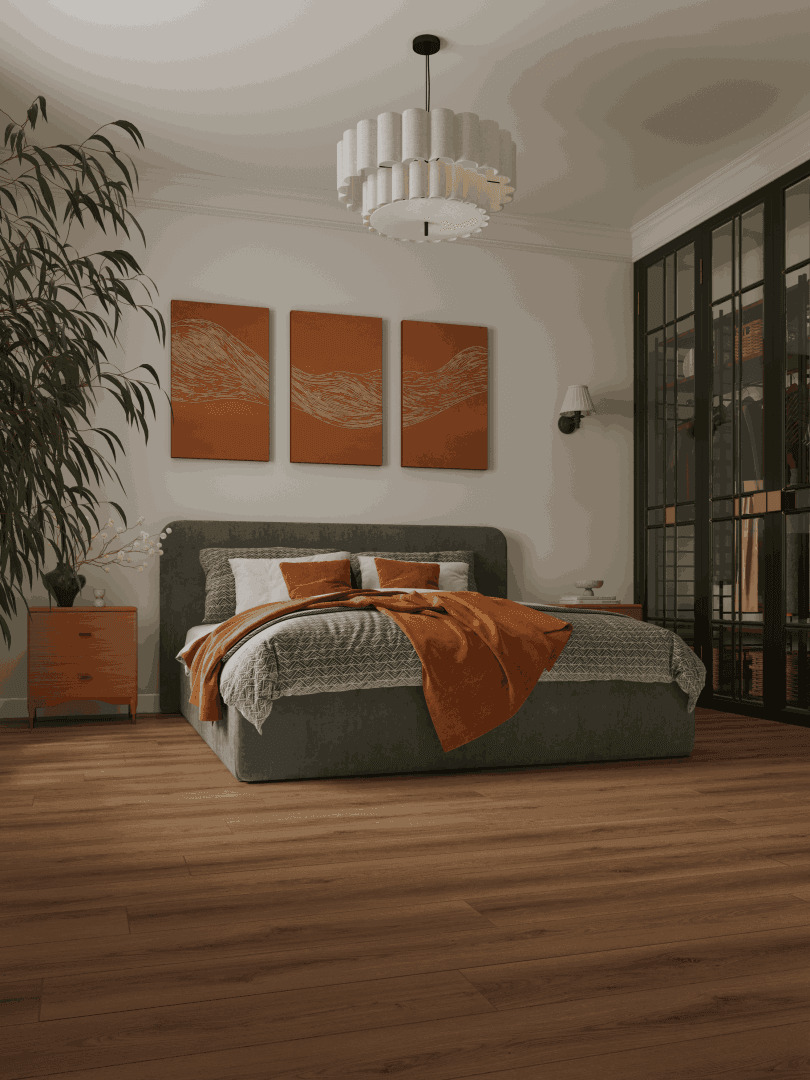 Кварцвиниловый SPC ламинат Alpine Floor Premium XL Дуб Умбровый ECO 7-35 1524×180×8 фото в интерьере