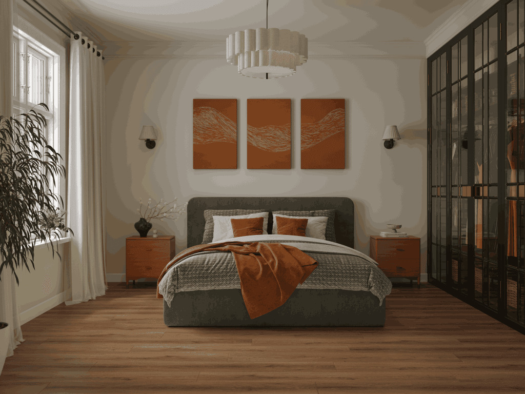 Кварцвиниловый SPC ламинат Alpine Floor Premium XL Дуб Умбровый ECO 7-35 1524×180×8 фото в интерьере