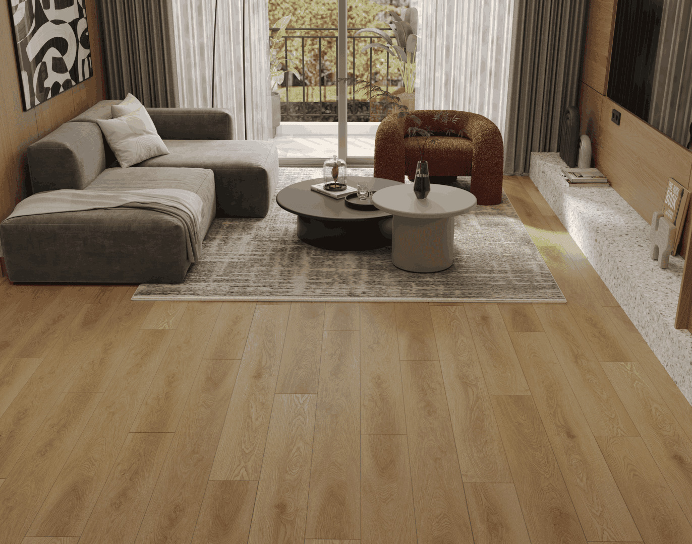 Кварцвиниловый SPC ламинат Alpine Floor Premium XL Дуб Льняной ECO 7-36 1524×180×8 фото в интерьере