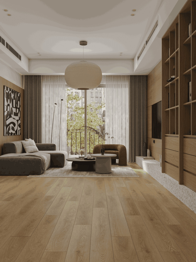 Кварцвиниловый SPC ламинат Alpine Floor Premium XL Дуб Льняной ECO 7-36 1524×180×8 фото в интерьере