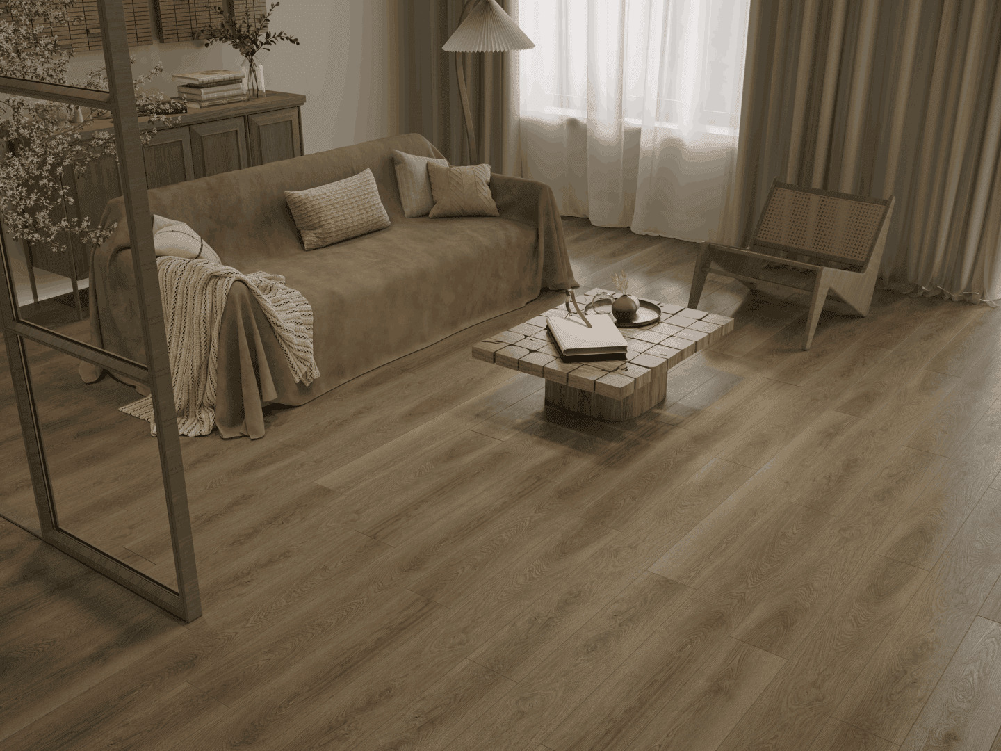 Кварцвиниловый SPC ламинат Alpine Floor Premium XL Дуб Соломенный ECO 7-37 1524×180×8 фото в интерьере