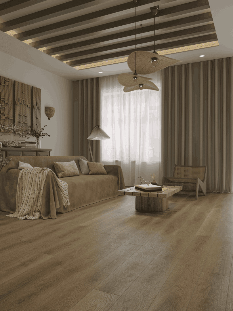 Кварцвиниловый SPC ламинат Alpine Floor Premium XL Дуб Соломенный ECO 7-37 1524×180×8 фото в интерьере