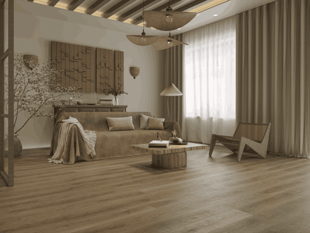 Кварцвиниловый SPC ламинат Alpine Floor Premium XL Дуб Соломенный ECO 7-37 1524×180×8 фото в интерьере