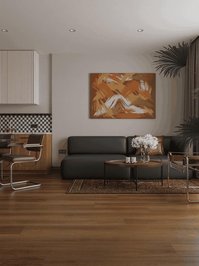 Кварцвиниловый SPC ламинат Alpine Floor Premium XL Дуб Утренний ECO 7-38 1524×180×8 фото в интерьере