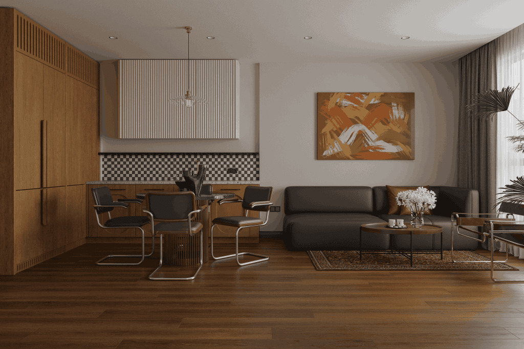 Кварцвиниловый SPC ламинат Alpine Floor Premium XL Дуб Утренний ECO 7-38 1524×180×8 фото в интерьере