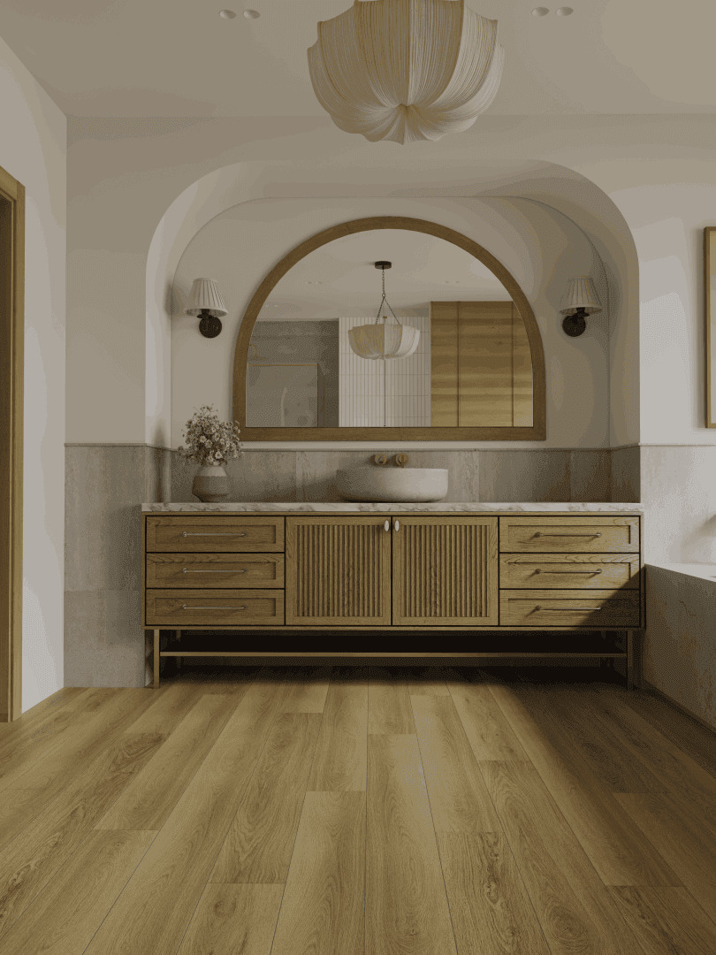 Кварцвиниловый SPC ламинат Alpine Floor Premium XL Дуб Усадебный ECO 7-40 1524×180×8 фото в интерьере